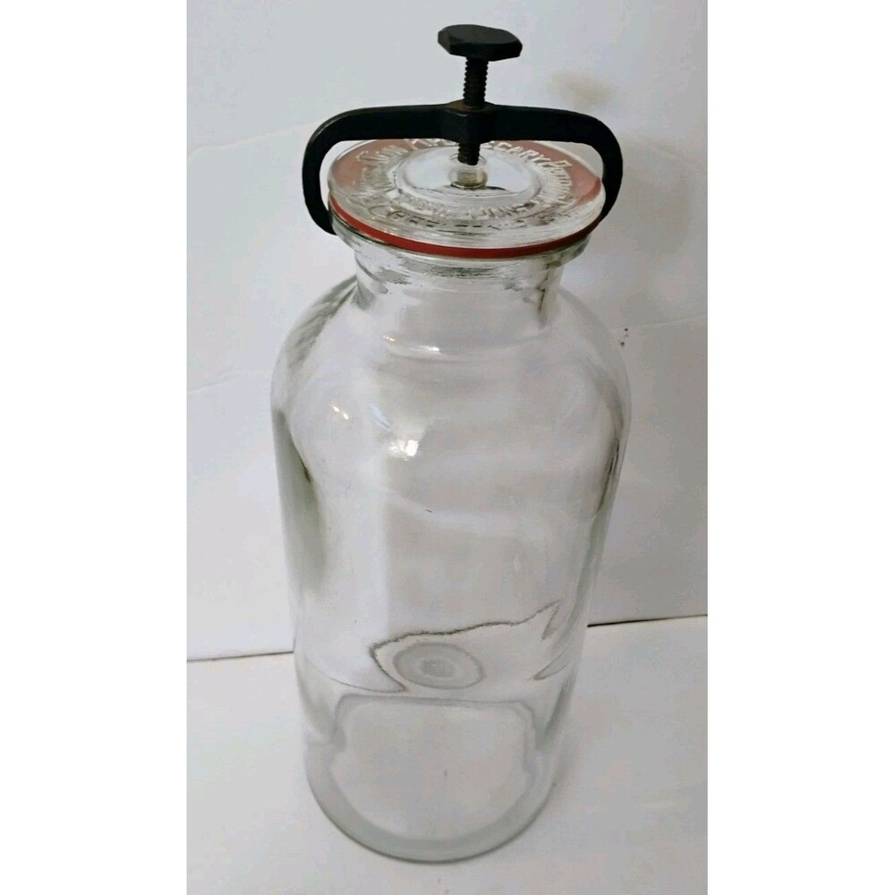 Vintage Wheaton Apothecary Glass Jar Cast Iron Screw Clamp Top Specimen 10.5"